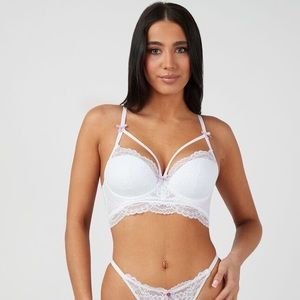 Boux Avenue White Floral Lace Mesh Shea Longline Strappy Statement Padded Bra